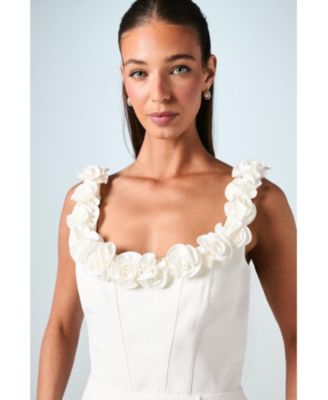 Square Neck 3D Flower Bridal Mini Dress