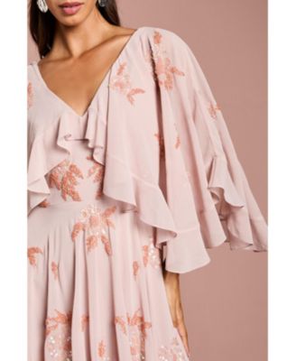 Embellished Frill Cape Midi Dress