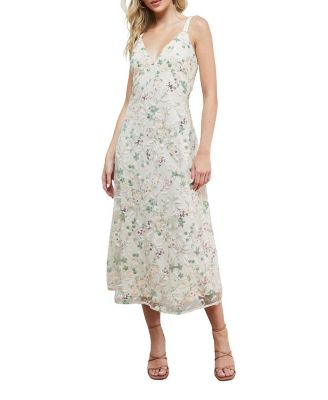 Women's Hand Embellished V-Neck Midi Dress