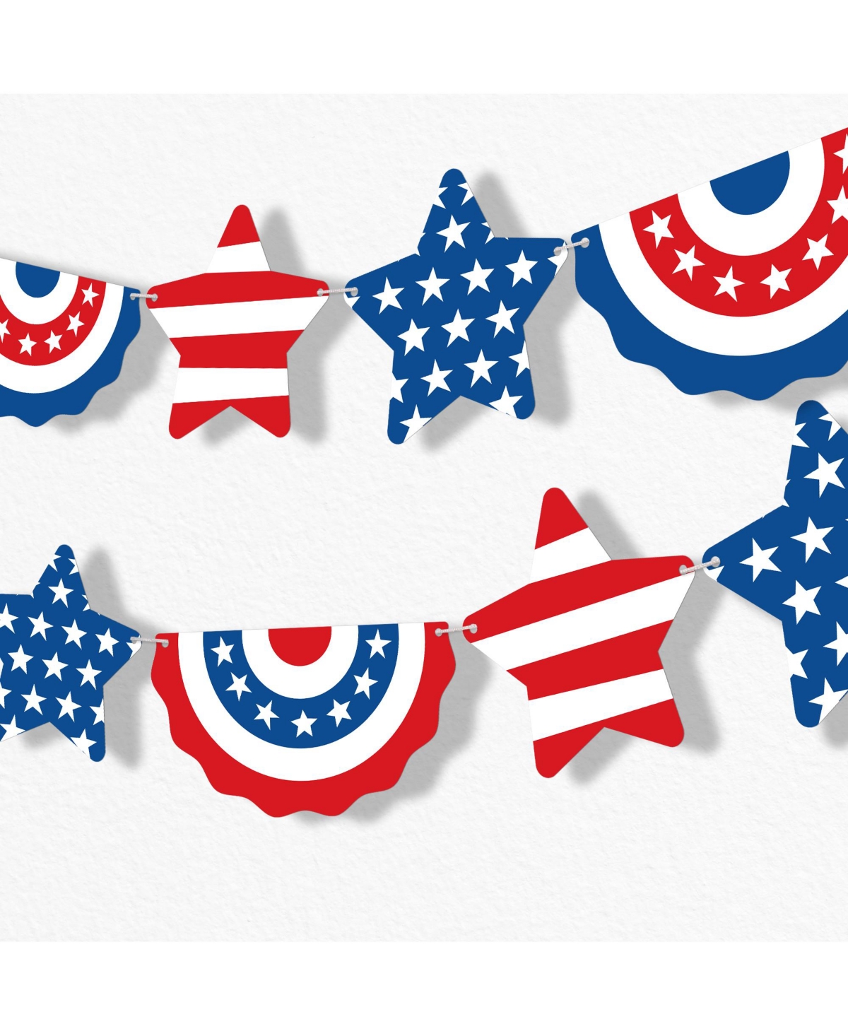 Big Dot of Happiness Stars & Stripes Patriotic Garland Banner, 30 Feet of Cord, 15 Shaped Pieces