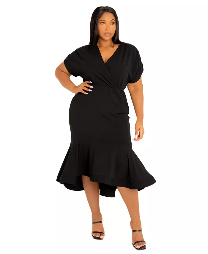 Plus Size V-Neck Flounce Midi Dress - thumbnail 4
