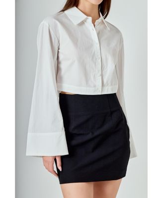 Women's Poplin Wide Sleeve Short Dress Shirt