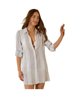 Tommy Bahama - Women's Khaki Houston Astros Rugby Beach Boyfriend Full-Button Top