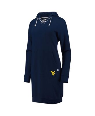 Women's Navy West Virginia Mountaineers Quick Pass Lace-Up V-Neck Hoodie Dress