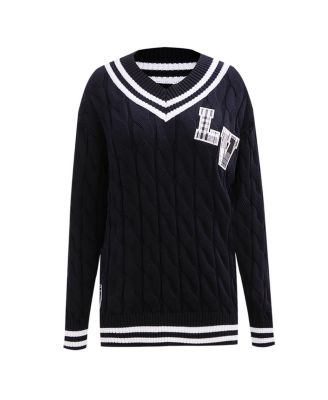 Women's Black Las Vegas Raiders Prep V-Neck Pullover Sweater