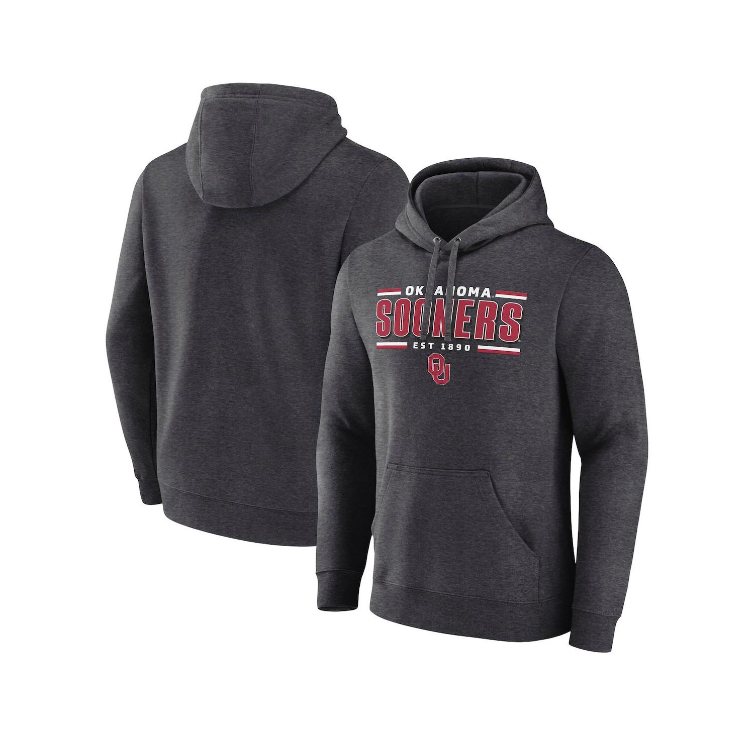 Men's Heather Charcoal Oklahoma Sooners Horizontal Block Fleece Pullover Hoodie