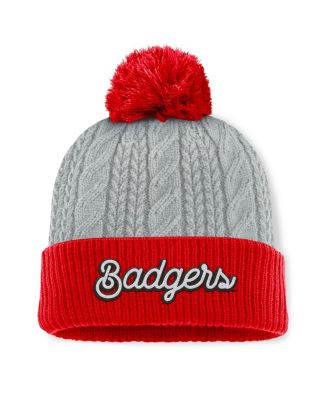 Top of the World - Women's Gray/Red Wisconsin Badgers Becca Cuffed Knit with Pom Hat