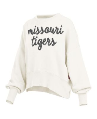 Women's Cream Missouri Tigers Oversized Chelsea Waist Length Pullover Sweatshirt