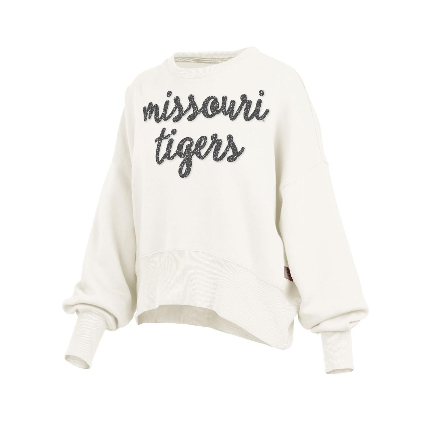 Women's Cream Missouri Tigers Oversized Chelsea Waist Length Pullover Sweatshirt
