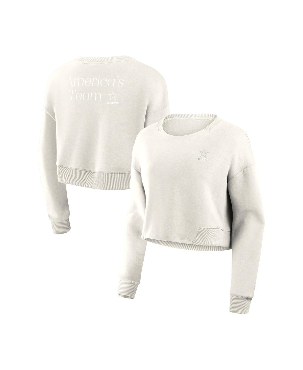 Fanatics Women's Cream Dallas Cowboys Studio Tri-blend Cropped Pullover Sweatshirt In White