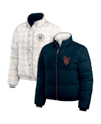 WEAR by Erin Andrews - Women's Navy/White Chicago Bears Reversible Cropped Full-Zip Puffer Jacket
