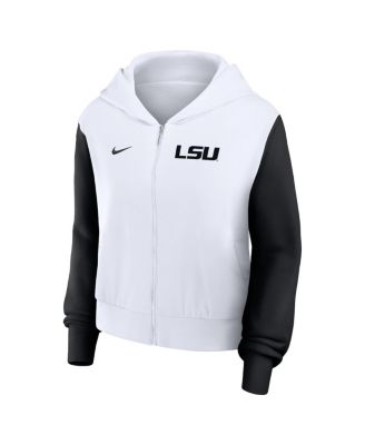 Women's White LSU Tigers Cropped Beyond Capability Color Block Script Full-Zip Hoodie