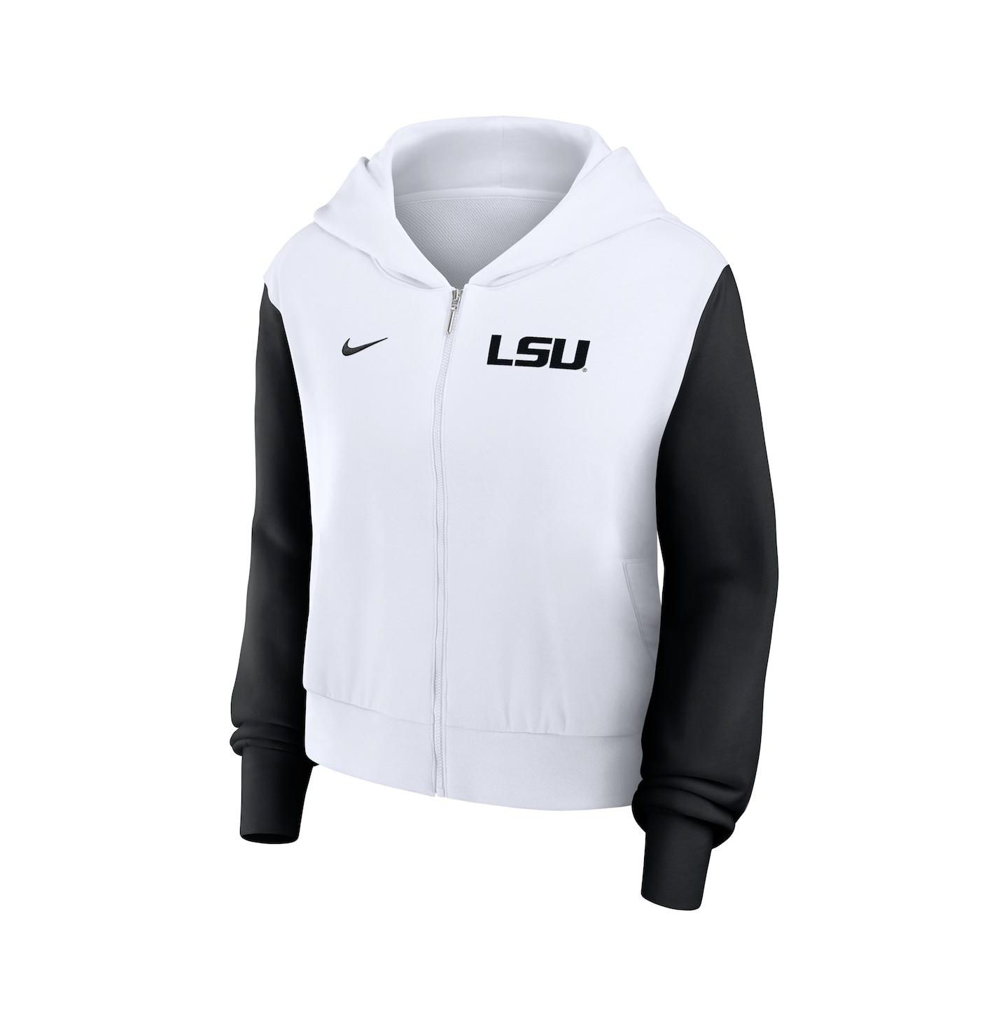 Женское худи Nike White LSU Tigers Cropped Beyond Capability Color Block Script Full-Zip — фото 3