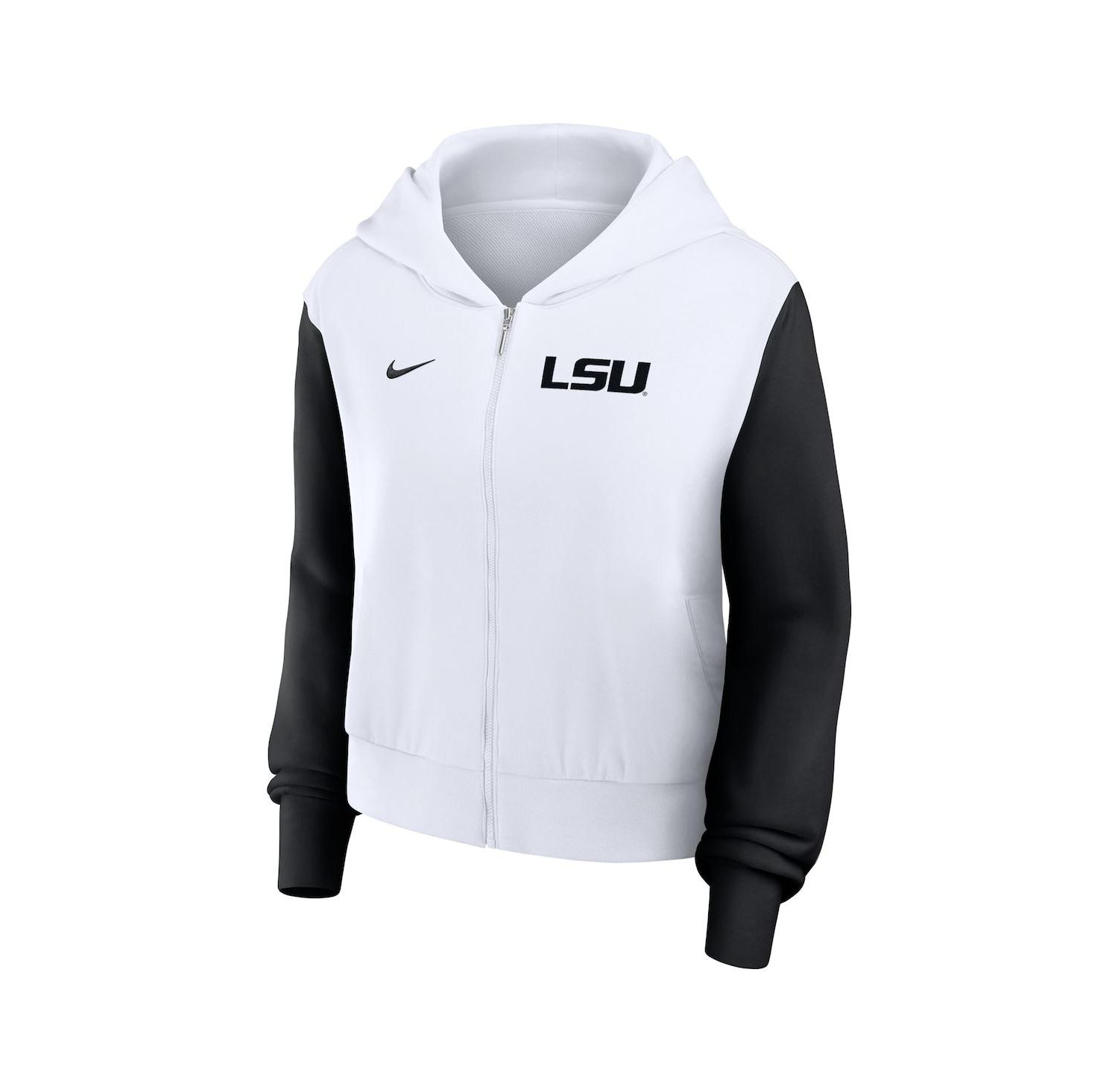 Women's White LSU Tigers Cropped Beyond Capability Color Block Script Full-Zip Hoodie