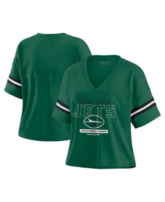 Women's Green New York Jets Color Block Boxy Modest Crop V-Neck T-Shirt