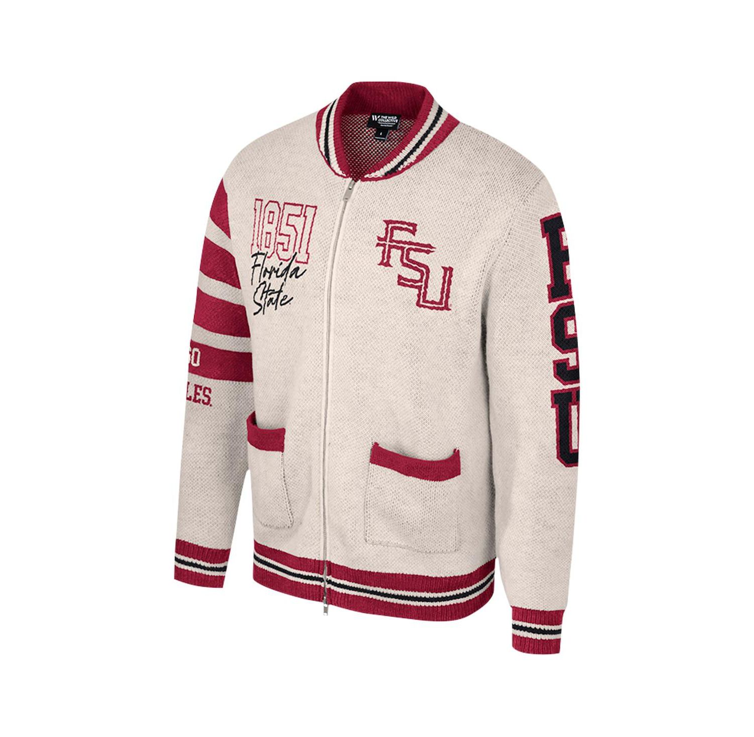 Women's Cream Florida State Seminoles Jacquard Full-Zip Sweater