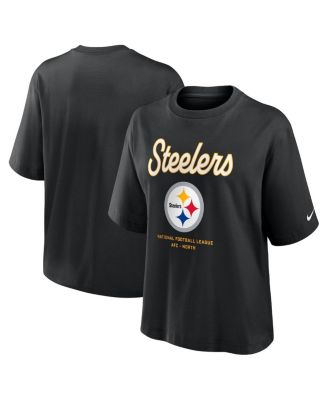 Women's Black Pittsburgh Steelers Essential Script Relaxed Boxy T-Shirt