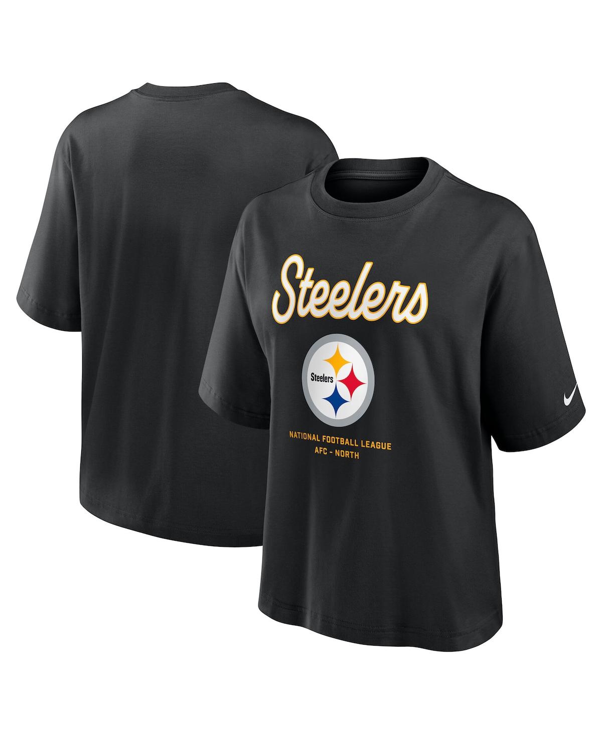 Nike Pittsburgh Steelers Essential Script Boxy  Women's Nfl T-shirt In Black