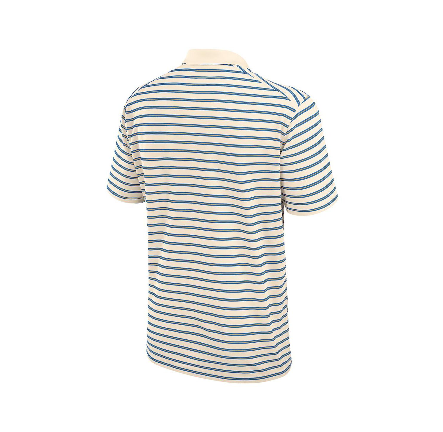 Men's Tan/Blue UCLA Bruins Striped Primary Logo Performance Polo Shirt
