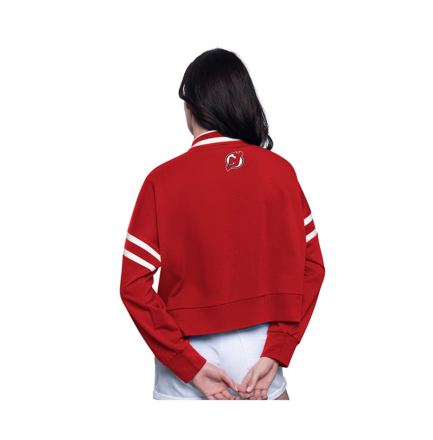 Женская толстовка Starter Red New Jersey Devils Power Play Cropped Pullover — фото 2
