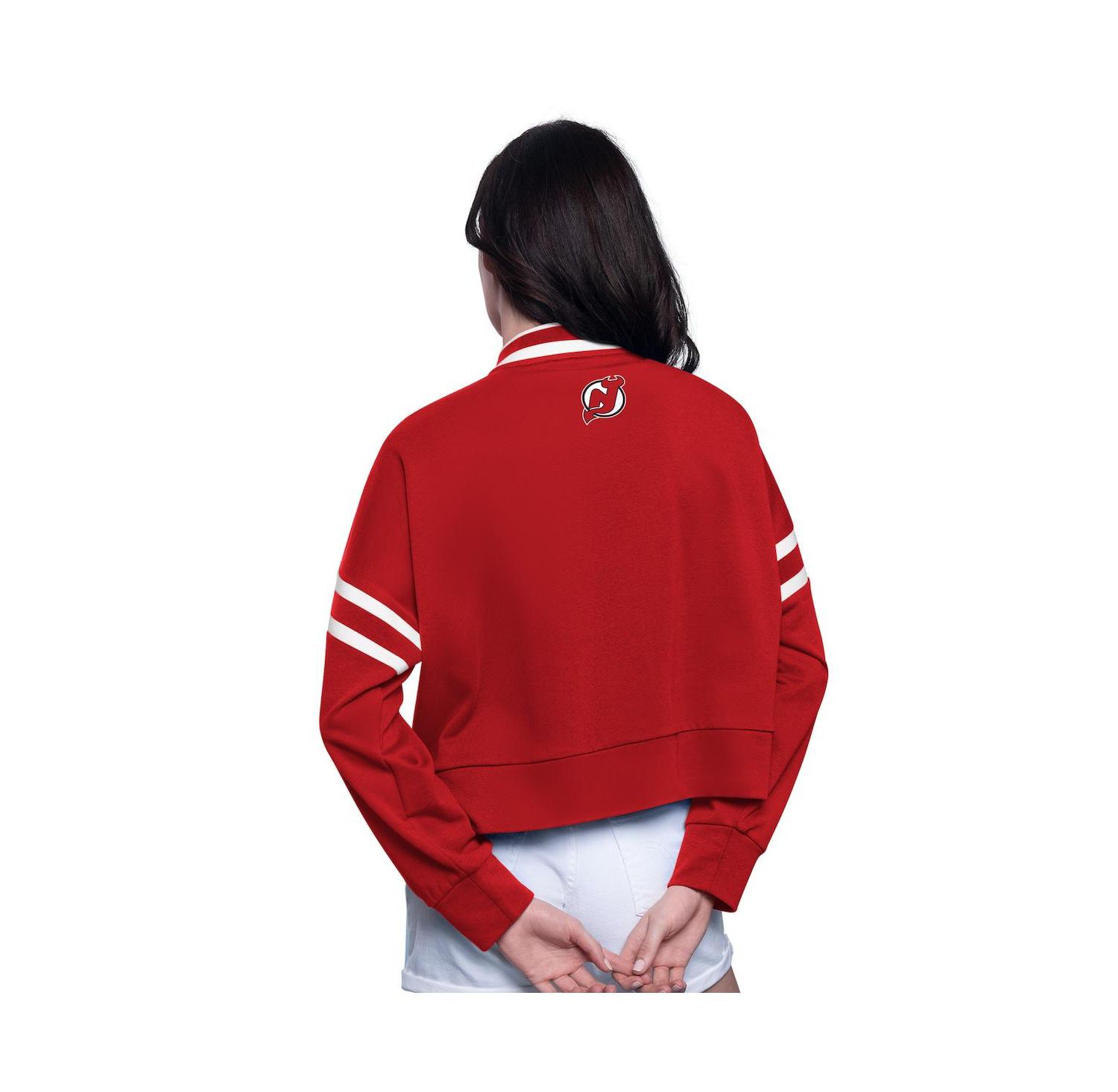 Women's Red New Jersey Devils Power Play Cropped Pullover Sweatshirt