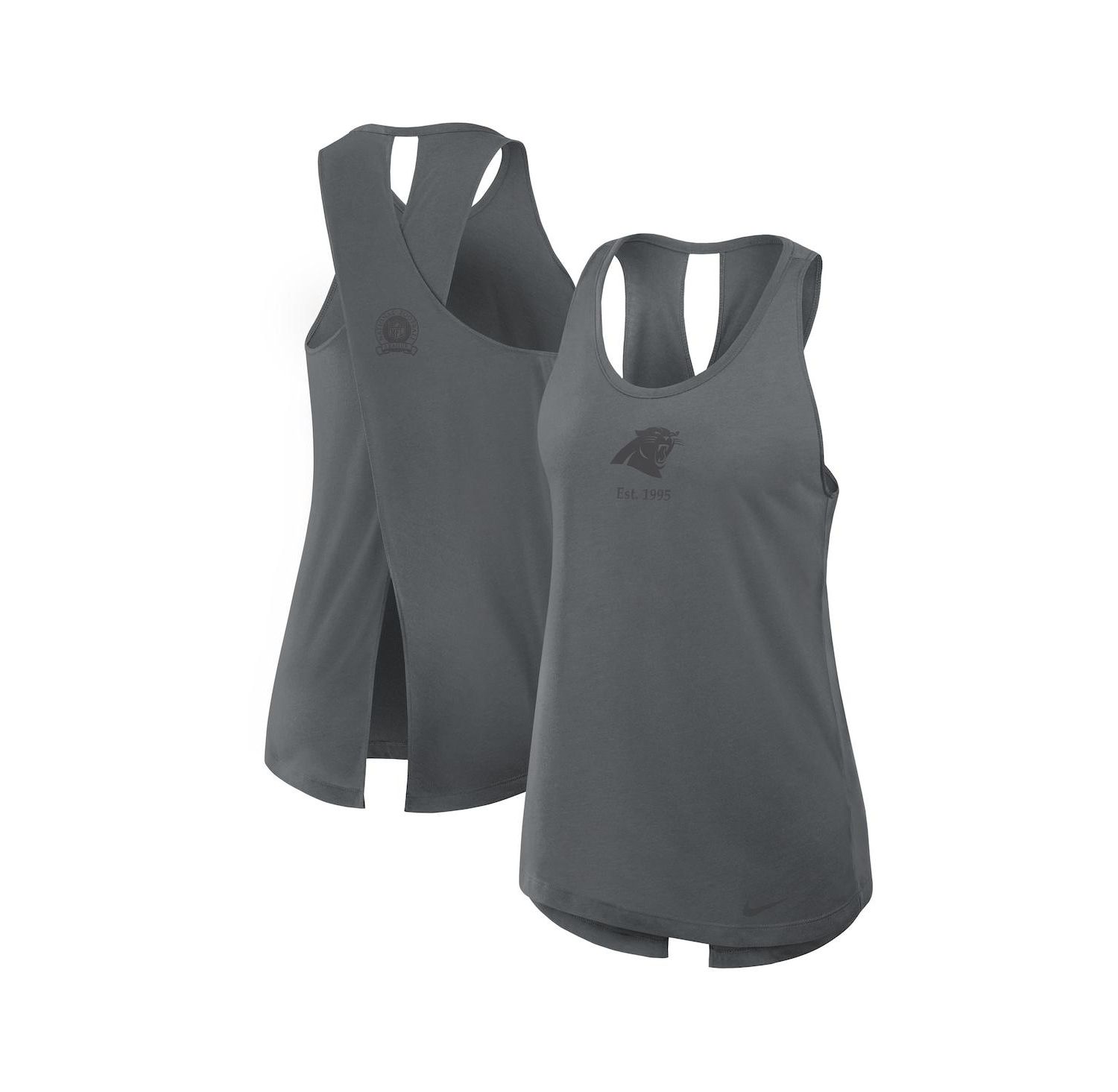 Women's Gray Carolina Panthers Glory Crisscross Performance Tank Top