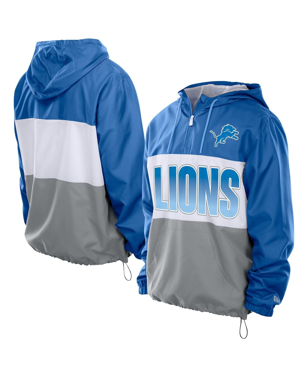 New Era Men's Blue Detroit Lions Ripstop Quarter-Zip Hooded Windbreaker