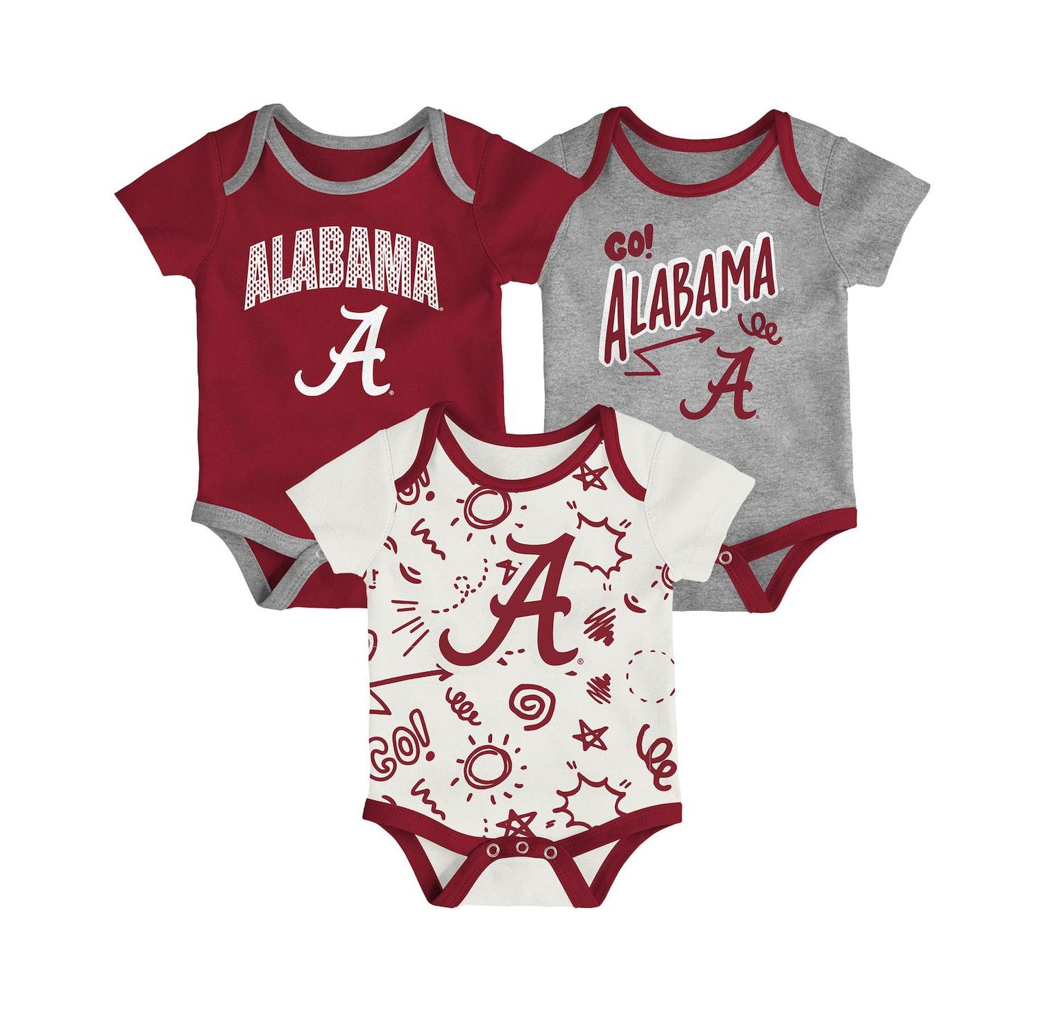 Baby Boys and Girls 3-Pack Alabama Crimson Tide All Day Play Bodysuit Set