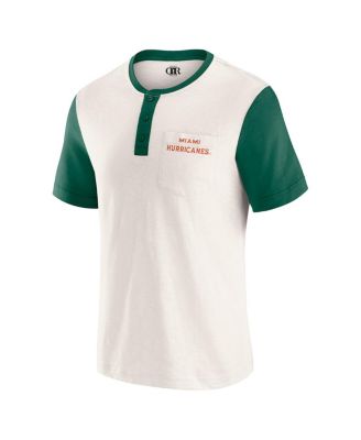 Darius Rucker Collection by Men's Cream/Green Miami Hurricanes Henley Color Block Slub T-Shirt