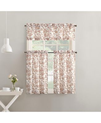 Elodie Tonal Botanical Semi-Sheer Rod Pocket Kitchen Curtain Tier Pair