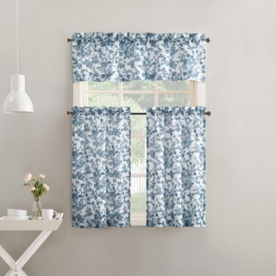 Elodie Tonal Botanical Semi-Sheer Rod Pocket Kitchen Curtain Tier Pair