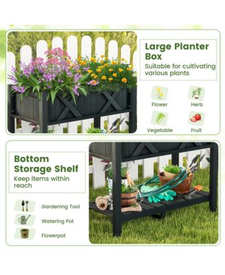 HIPS Raised Garden Bed Poly Wood Elevated Planter Box w/ Legs & Storage Shelf 34'' x 18'' x 29'' (L x W x H)