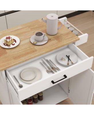 Rolling Kitchen Cart with Adjustable Shelves, Towel Rack and Wood Top for Storage