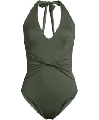 Women's Long Sculpting Suit Plunge Halter High Leg One Piece Swimsuit