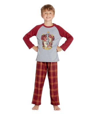Big Boys Plaid Hogwarts Houses Crest Raglan 2PC Pajama Set - Gryffindor Hufflepuff Slytherin Ravenclaw
