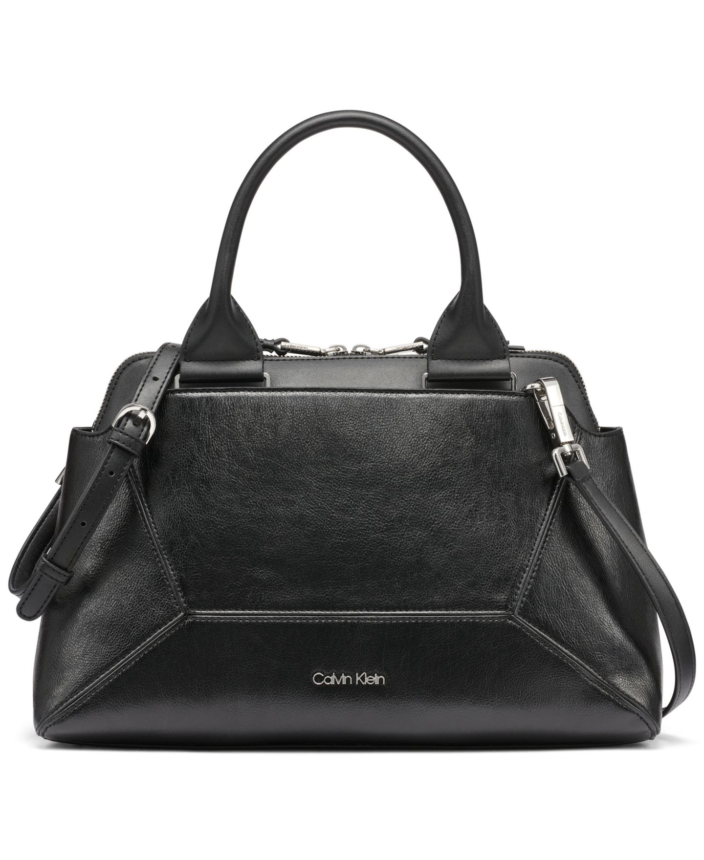 Женская сумка Calvin Klein Heidi Top Zipper Convertible Satchel, цвет: Чёрный / Серебряный — фото 1