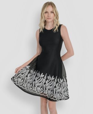 Women's Embroidered Mesh Sleeveless Fit & Flare Dress