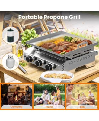 Portable 26 Inch Tabletop Griddle with Grill Grate, Stainless Steel Propane Gas Grill with 3 Burners,24000 BTU, for Outdoor Camping/RV/Picnic/BBQ