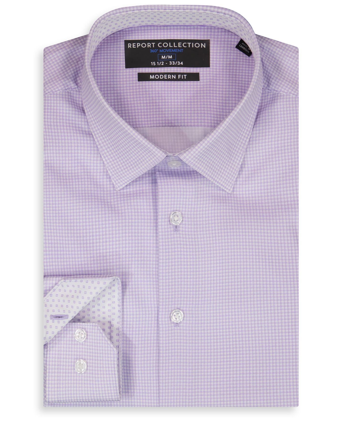 Мужская рубашка Report Collection Long Sleeve 4-Way Check Print Dress Shirt, цвет: Лавандовый — фото 4