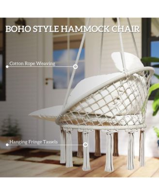 Hanging Hammock Chair with Cushion, Macrame Swing Chair, Dark