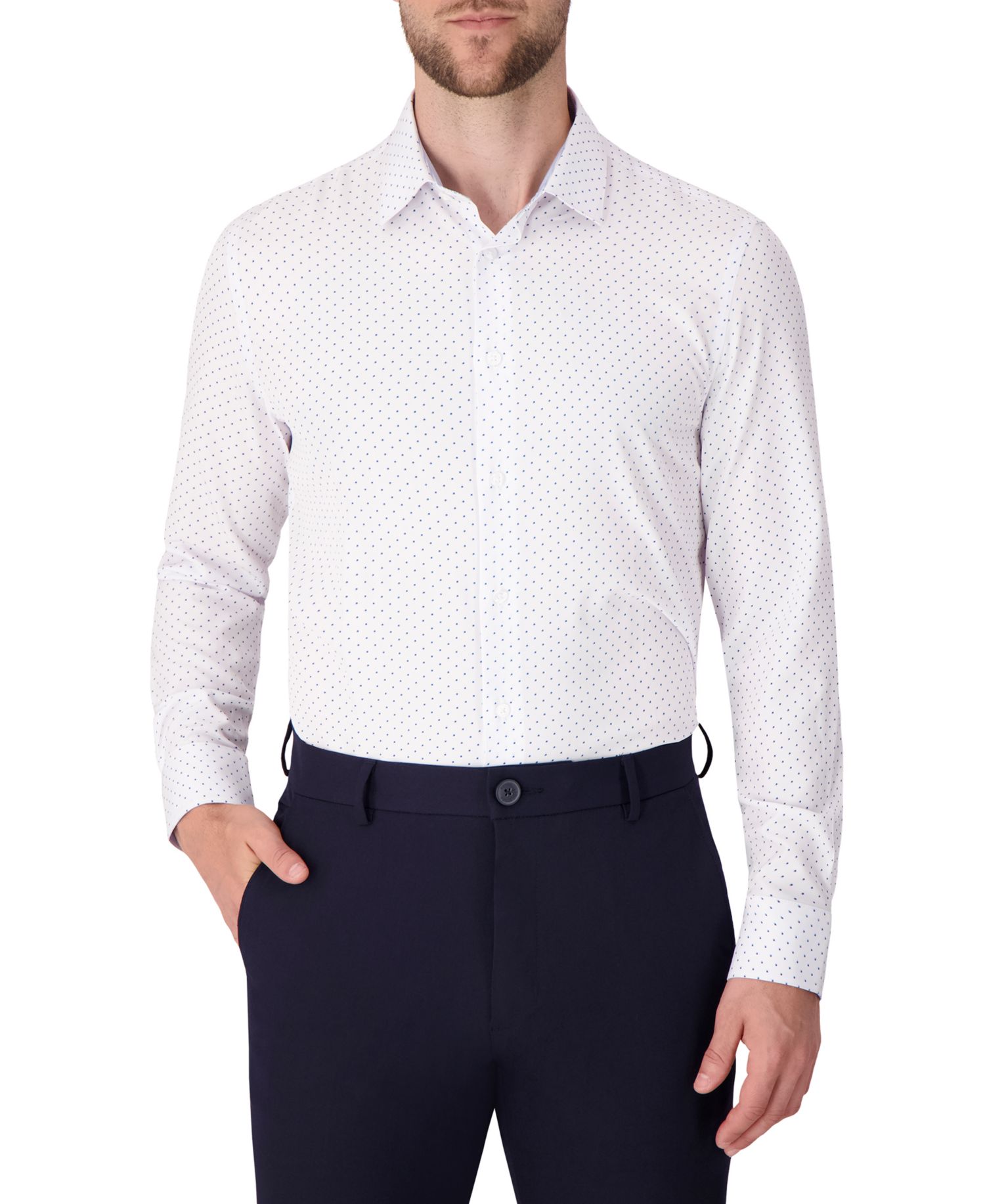 Men's Long Sleeve 4-Way Dot Print Dress Shirt