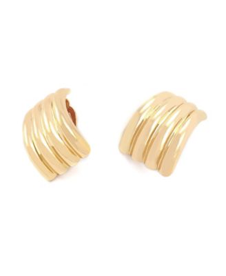 Gold Ribbed Tube Clip-On Earrings