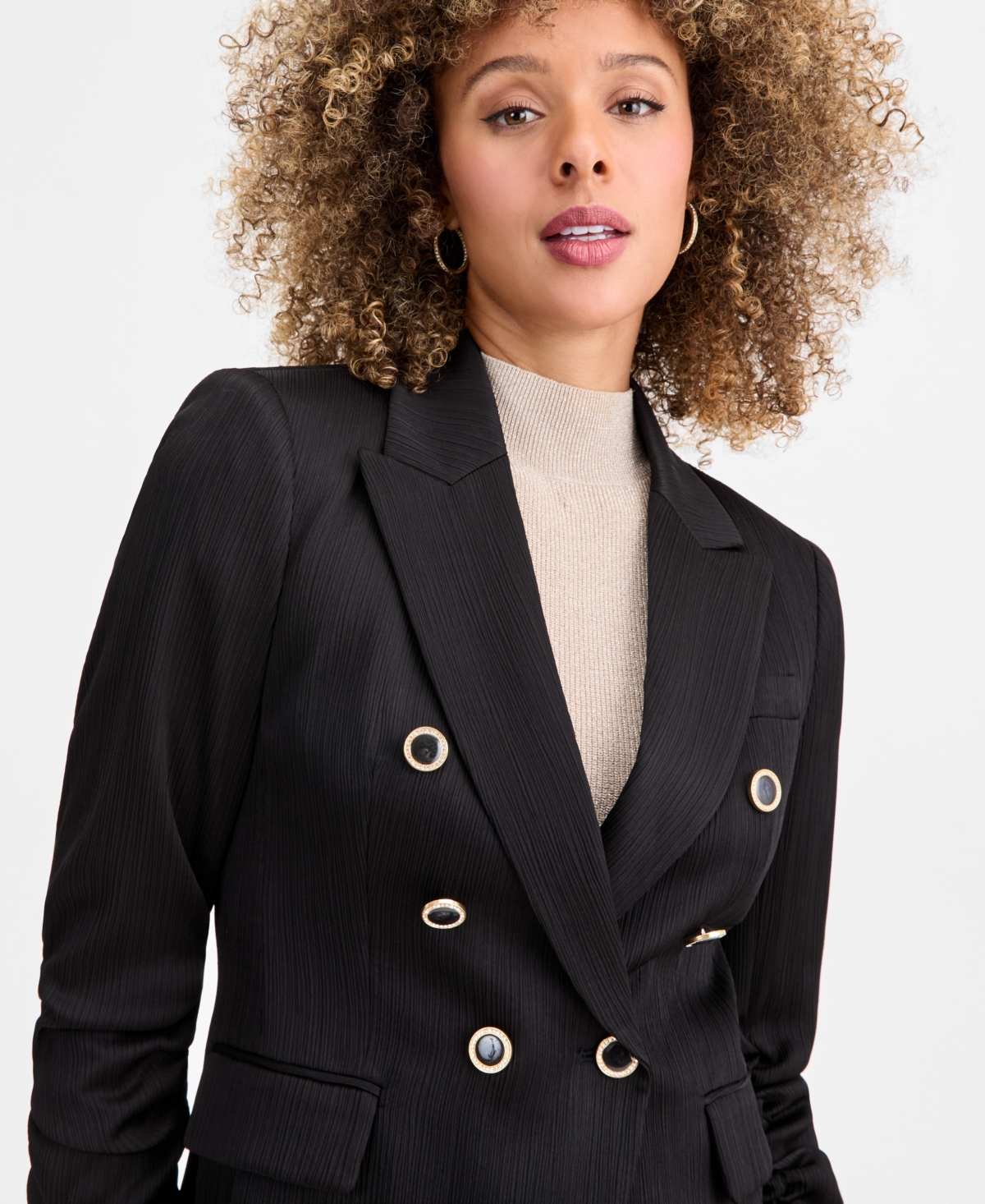 Tahari Asl Women's Crinkle-satin Faux-double-breasted Blazer In Multi
