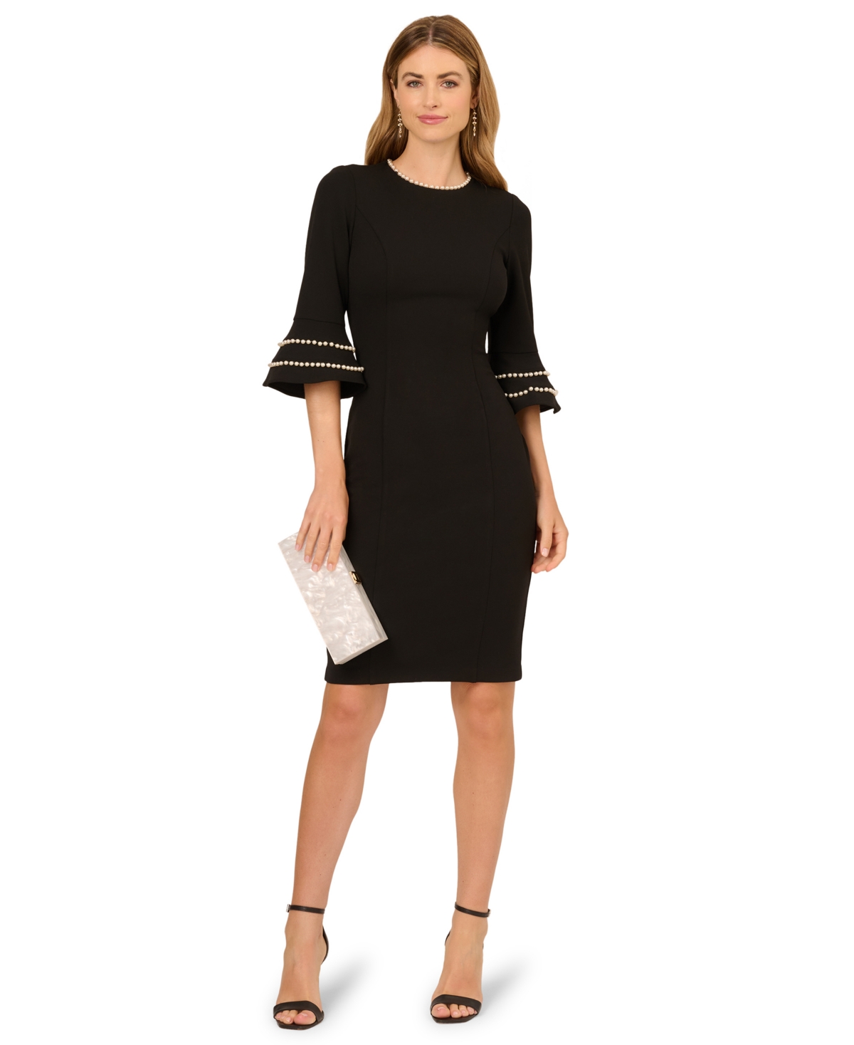 Adrianna Papell Plus Size 3/4-sleeve Sheath Dress In Black