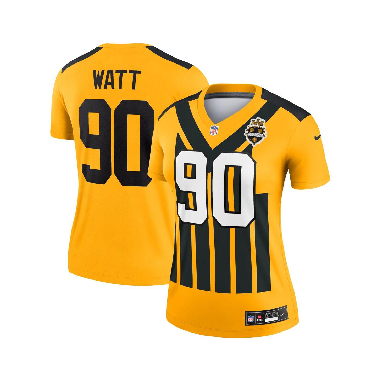 Женский топ Nike T.J. Watt Gold Pittsburgh Steelers Alternate 1933 Throwback Legend Player Performance Jersey — фото 1