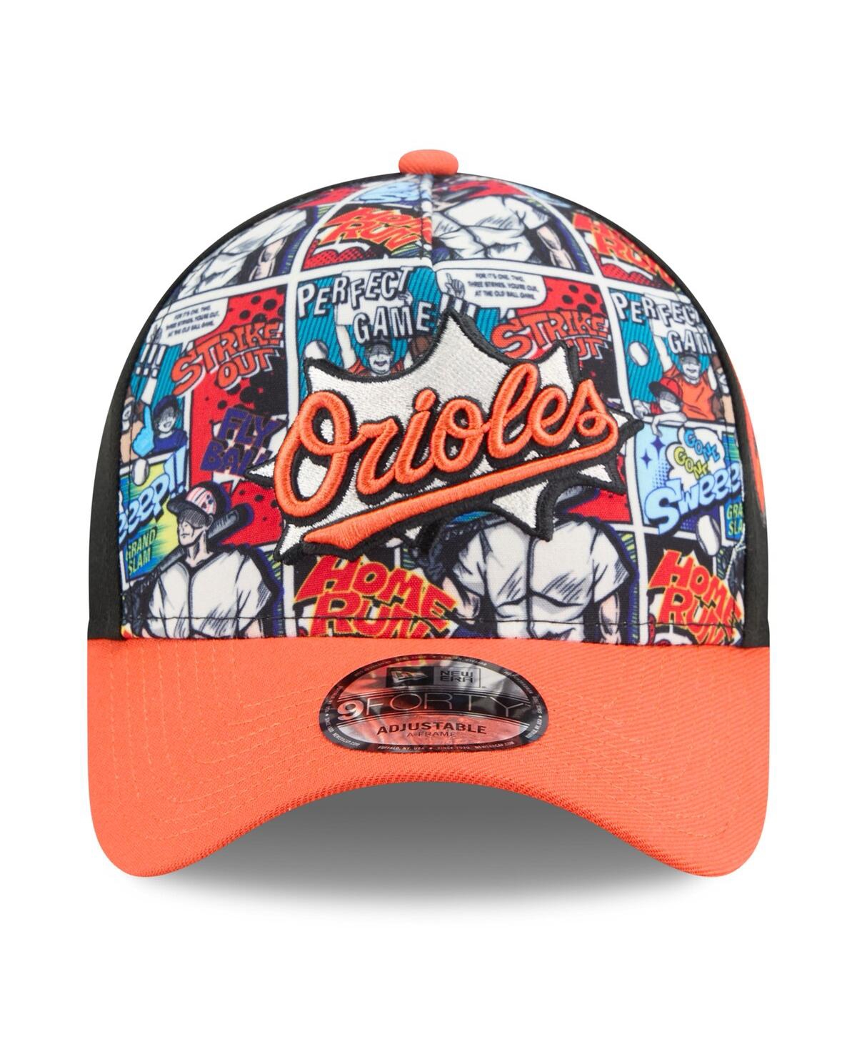 New Era Big Boys And Girls Black/orange Baltimore Orioles 2025 Mlb Diamond Hero Edition A-frame 9forty Adjus In Orange