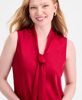 Women's Tie-Neck Sleeveless Top, Regular & Petite