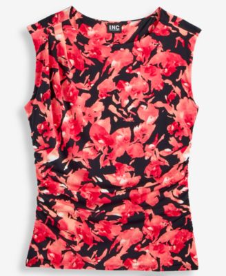 Women's Pleated-Shoulder Sleeveless Ruched Top, Macy's Exclusive