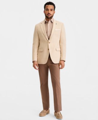 Men's Tan Mini Check Modern-Fit Blazer