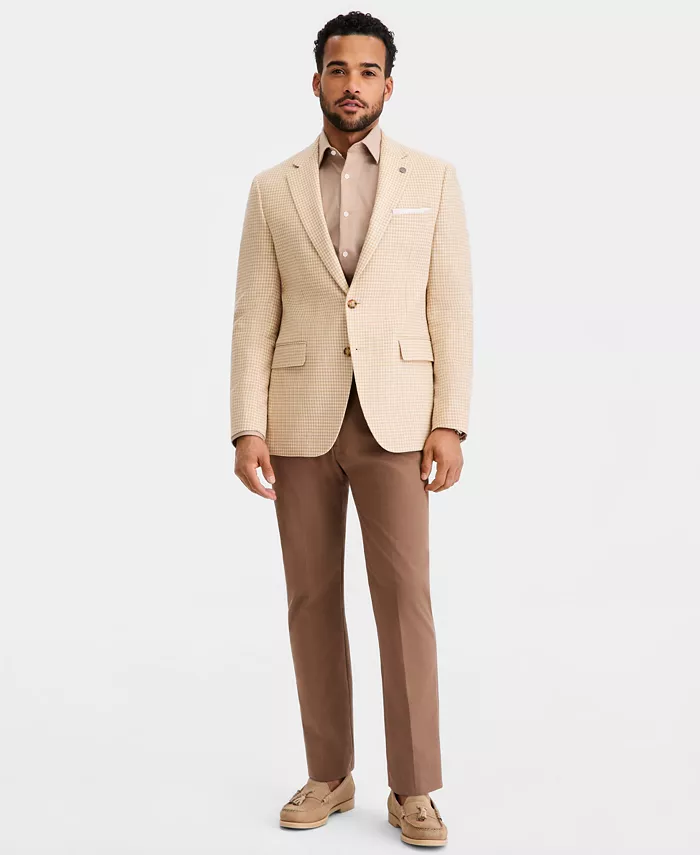 Men's Tan Mini Check Modern-Fit Blazer - thumbnail 5